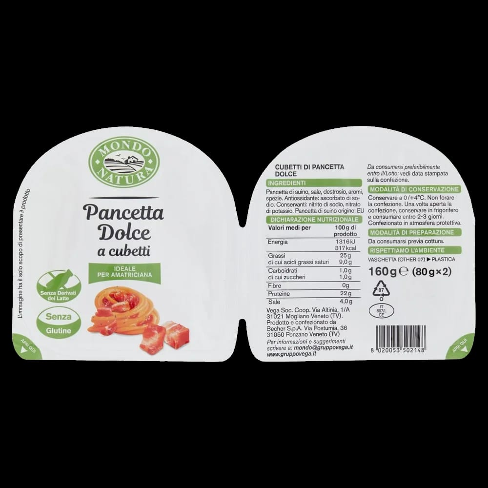 Mondo Natura Pancetta Cubetti Dolce x 2 x 80 gr